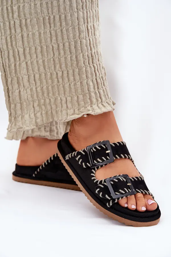 Boto Boto Women's Sandals With Buckles And Decorative Stitching Black Visley