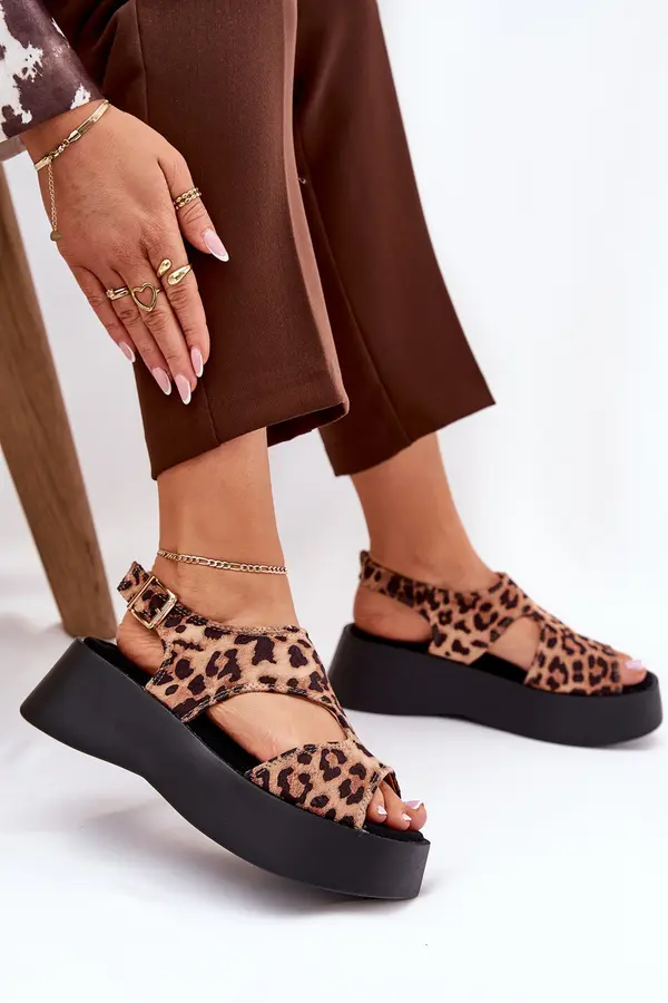 Boto Boto Women's Sandals With Leopard Print On Platform Eco Suede Brown Karonia