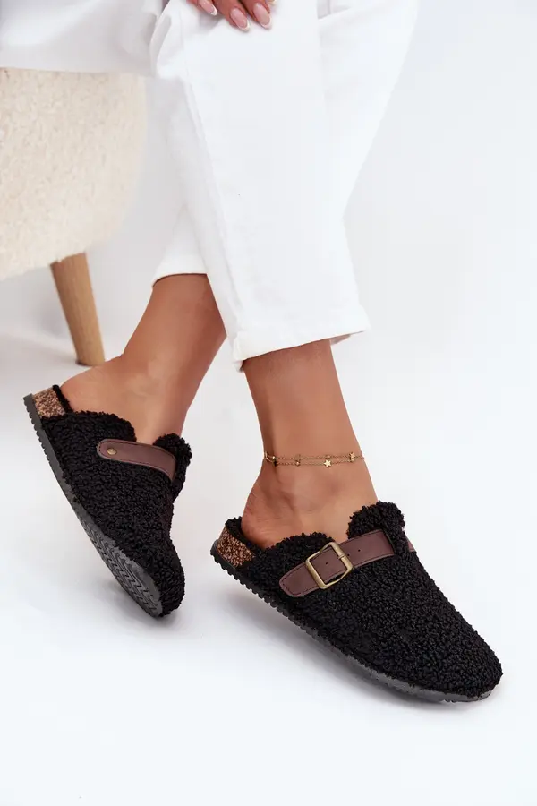 Boto Boto Women's slippers with sheep fur style Black Lorivine