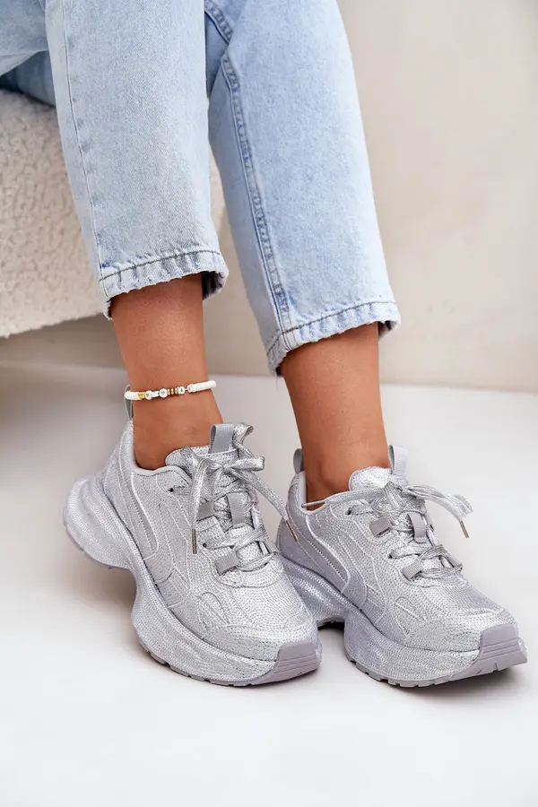 Boto Boto Women's Sneakers Decorated with Rhinestones Silver Porrot