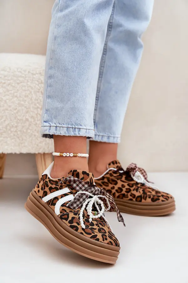 Boto Boto Women's sneakers in leopard print on platform with decorations brown Vinness