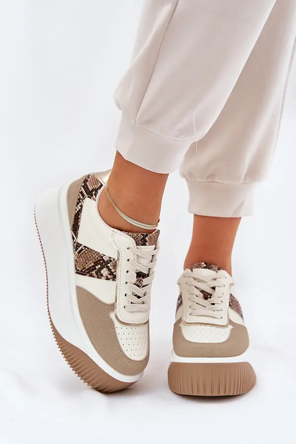 Boto Boto Womens Sneakers On Chunky Platform Animal Print Beige Telanila