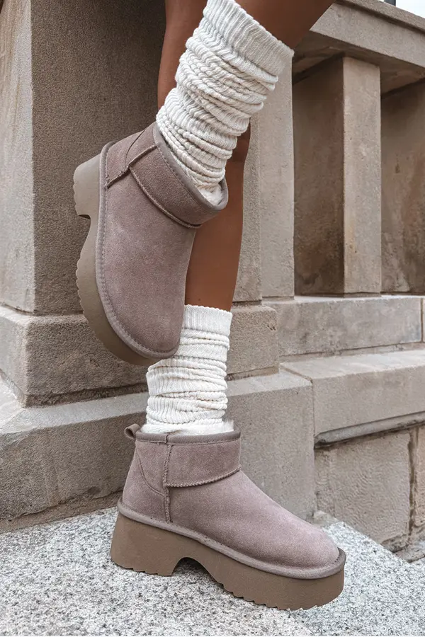 Boto Boto Women's Snow Boots Made of Natural Suede Lined with Fur Khaki Milora