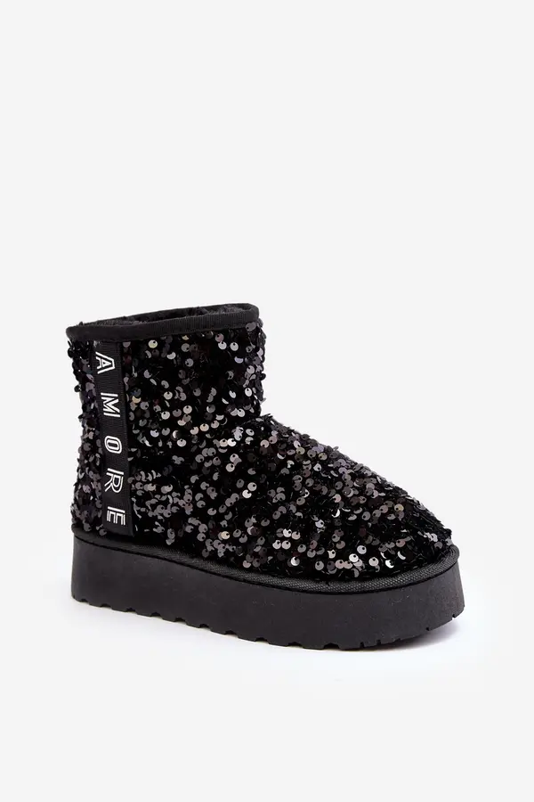 Boto Boto Women's Snow Boots On Platform Embellished With Rhinestones Black Silmo