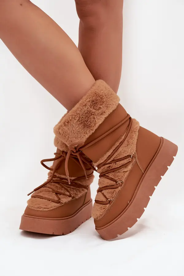 Boto Boto Women's Snow Boots With Fur And Lacing On A Platform Camel Marinna