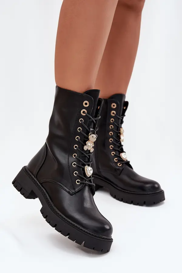 Boto Boto Women's Worker Ankle Boots With Pins Insulated Black Lomina