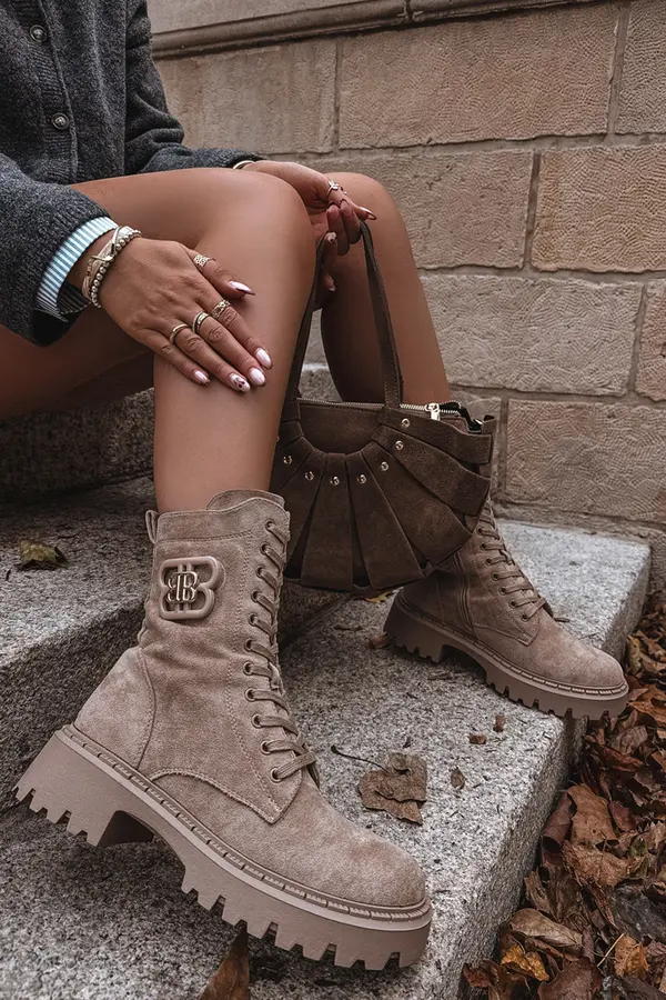 Boto Boto Women's Workery Boots With Decorative Element Insulated Beige Kalindra