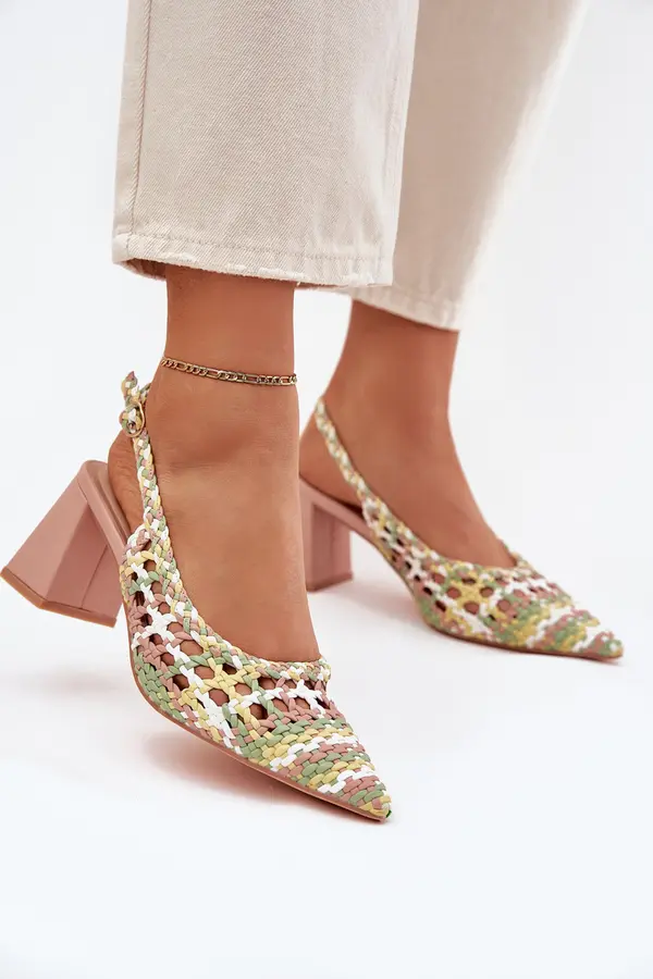 Boto Boto Woven Block Heel Sandals Pink Ebina