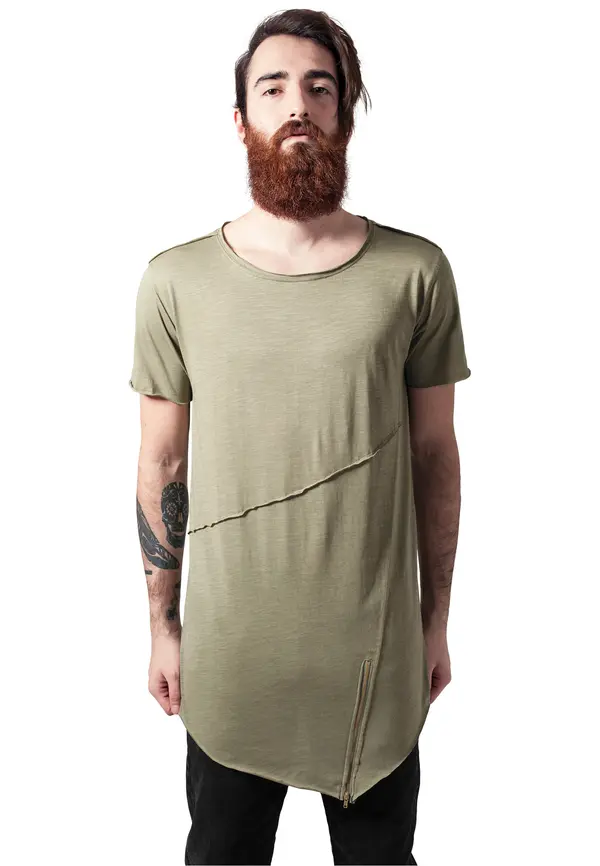 Urban Classics Bright olive T-shirt with a long front zipper with an open brim