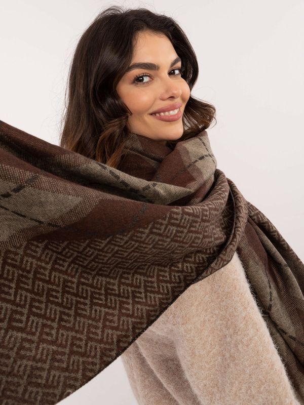 Fashionhunters Brown and beige scarf with geometric patterns