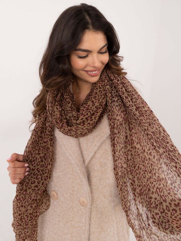 Fashionhunters Brown and burgundy women's scarf with leopard print