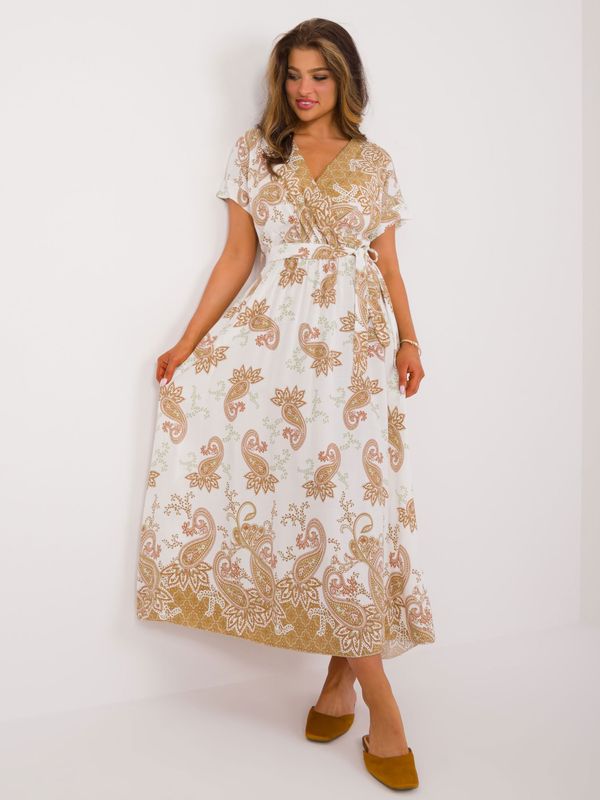 Fashionhunters Brown and white long dress with patterns
