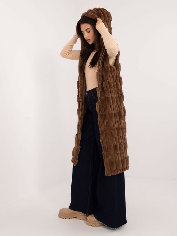 Fashionhunters Brown fur vest with zipper