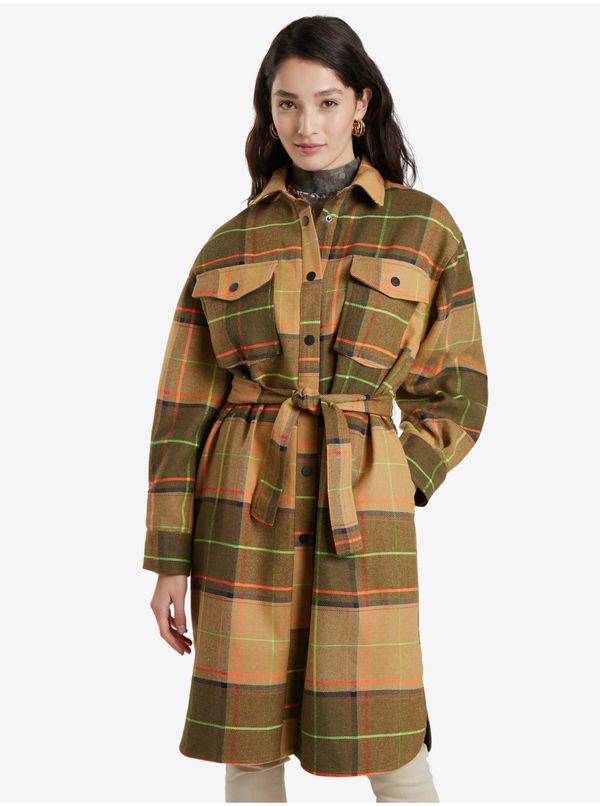 DESIGUAL Brown Ladies Checkered Coat Desigual Abrig Checks - Ladies