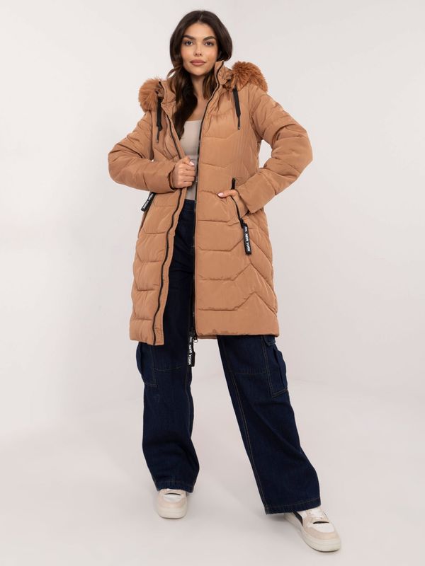 Fashionhunters Brown long winter jacket with hood