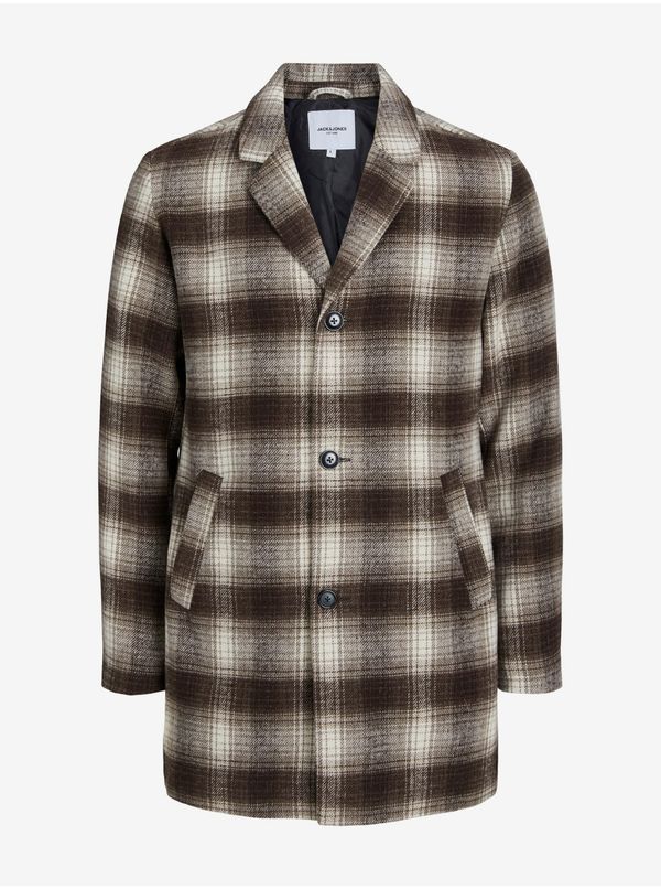 Jack & Jones Brown Men's Plaid Coat with Wool Jack & Jones Zac - Men