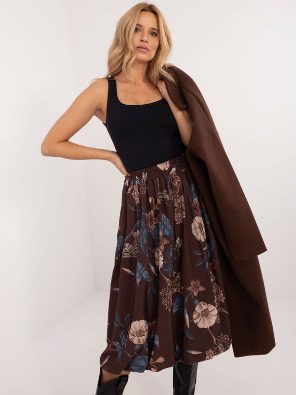 Fashionhunters Brown midi floral skirt