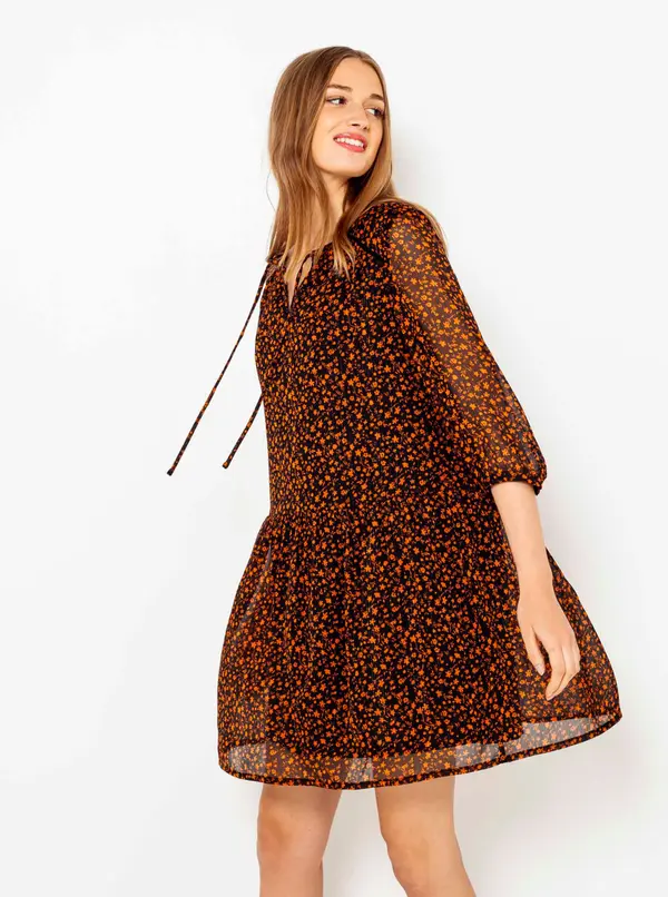 CAMAIEU Brown patterned dress with three-quarter sleeve CAMAIEU - Women