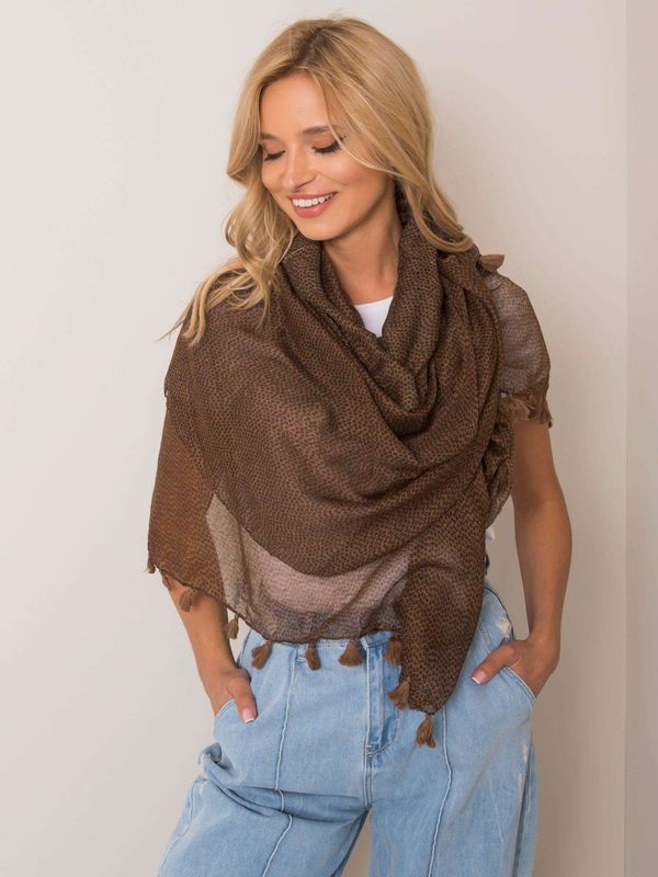Fashionhunters Brown patterned scarf with fringe