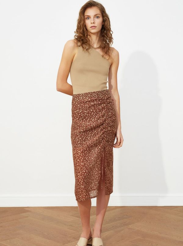 Trendyol Brown patterned skirt with pleats Trendyol - Women