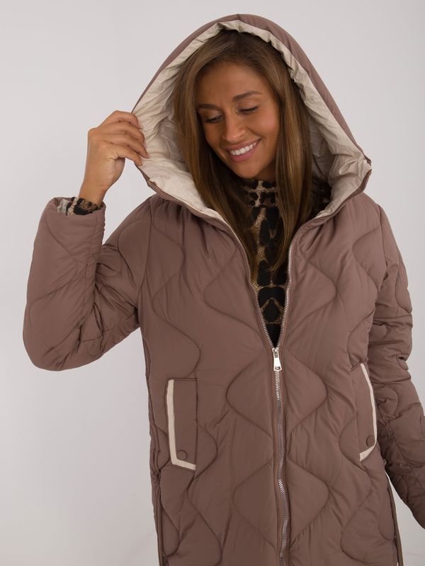 Fashionhunters Brown quilted poloseason jacket with hood