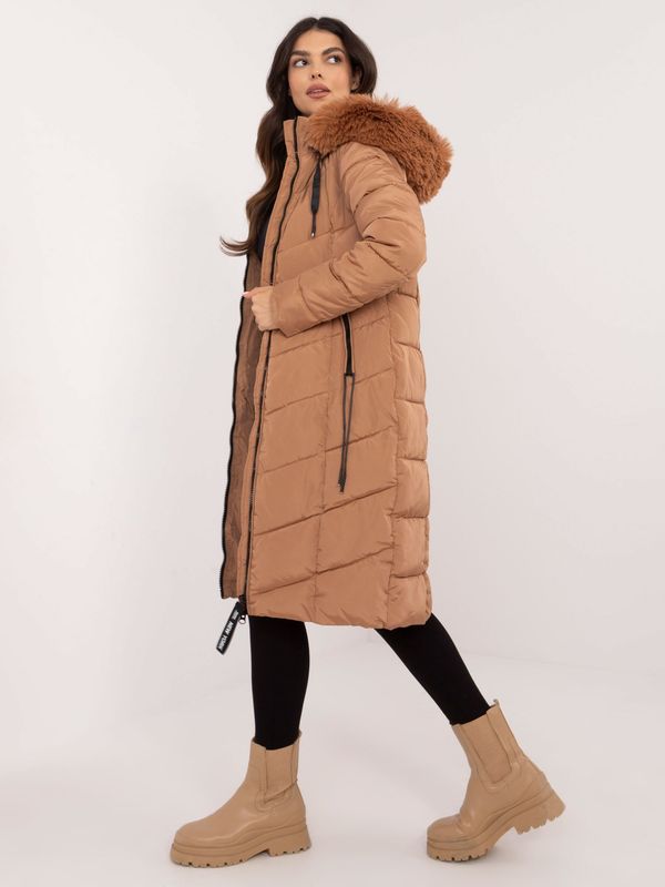 Fashionhunters Brown quilted winter jacket with fur