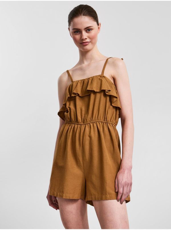 Pieces Brown Short Jumpsuit with Straps Pieces Sunna - Women