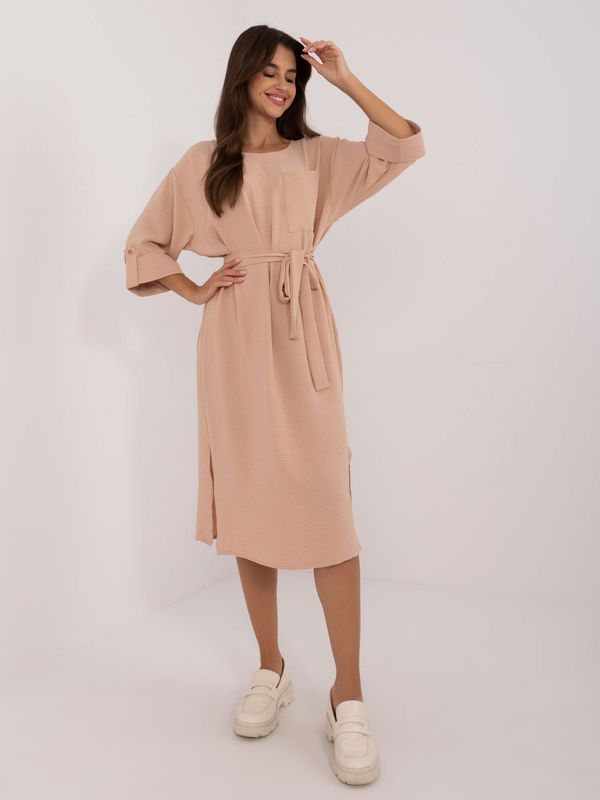 Fashionhunters Brown straight casual dress with slits