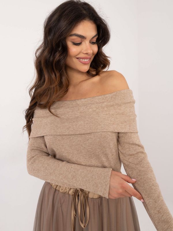 Fashionhunters Brown sweater with bare shoulders