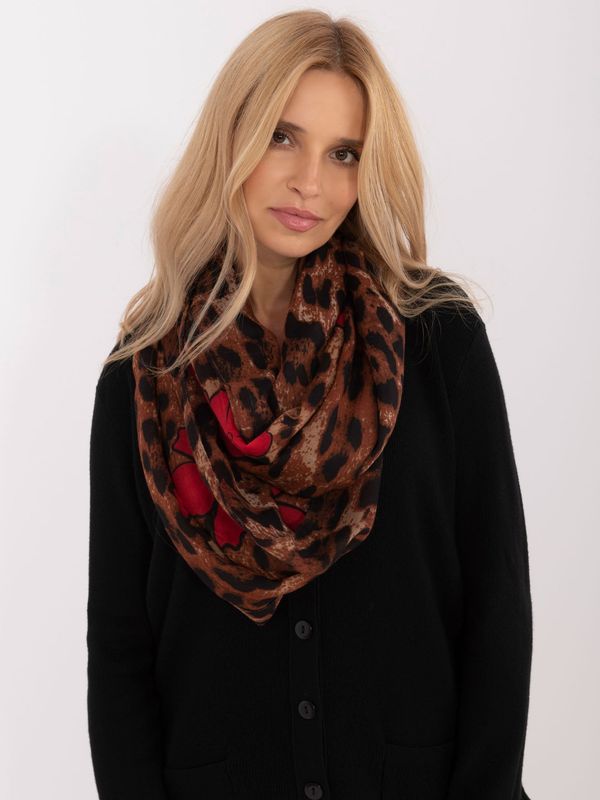 Fashionhunters Brown women's scarf with flowers and leopard print