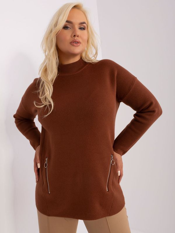 Fashionhunters Brown women's sweater plus size with viscose