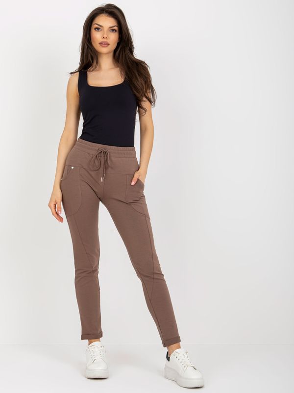 Fashionhunters Brown women's sweatpants with straight legs