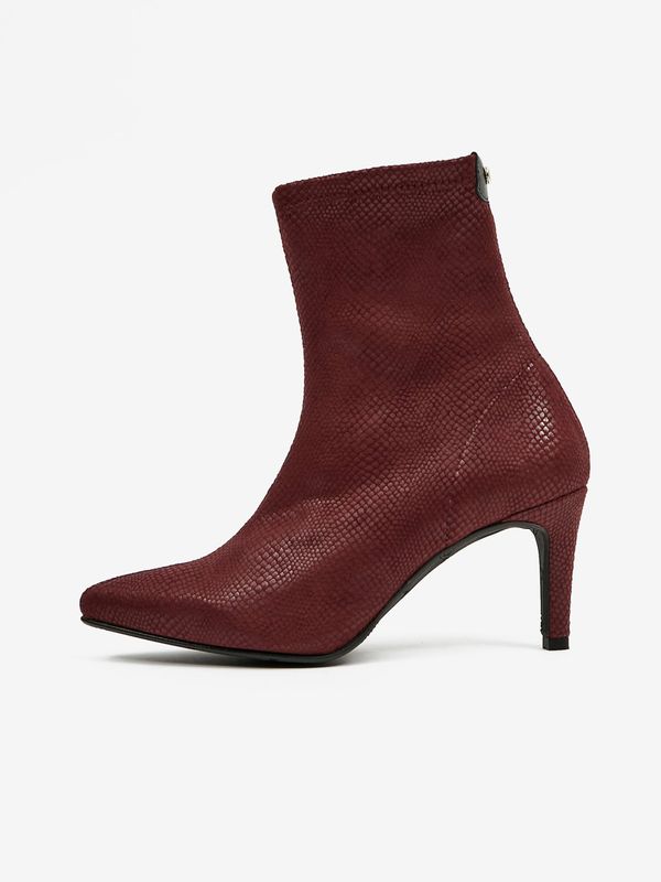 OJJU Burgundy ankle boots in suede with snake pattern OJJU