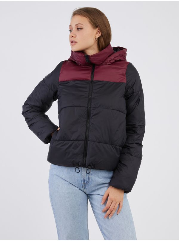 Noisy May Burgundy-Black Quilted Winter Hooded Jacket Noisy May Ales - Women