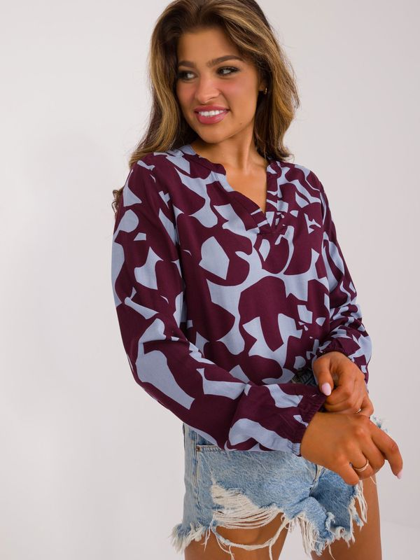 Fashionhunters Burgundy patterned blouse with neckline SUBLEVEL