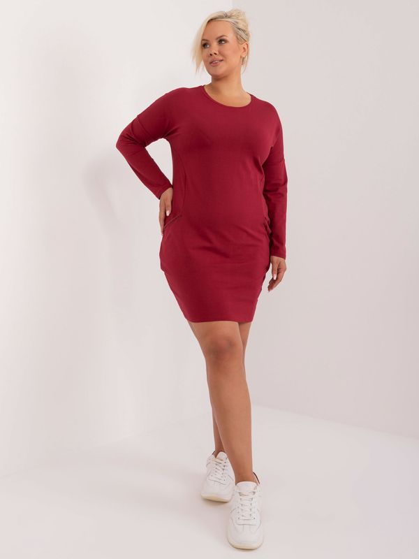 Fashionhunters Burgundy-sized sweatshirt dress plus with inscriptions