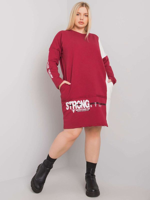 Fashionhunters Burgundy tunic plus sizes with long sleeves