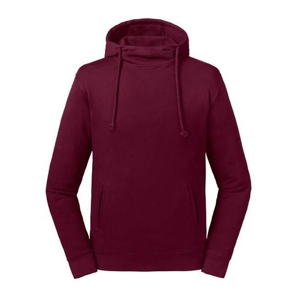 RUSSELL Burgundy Unisex Sweatshirt Pure Organic High Collar Hooded Sweat Russell