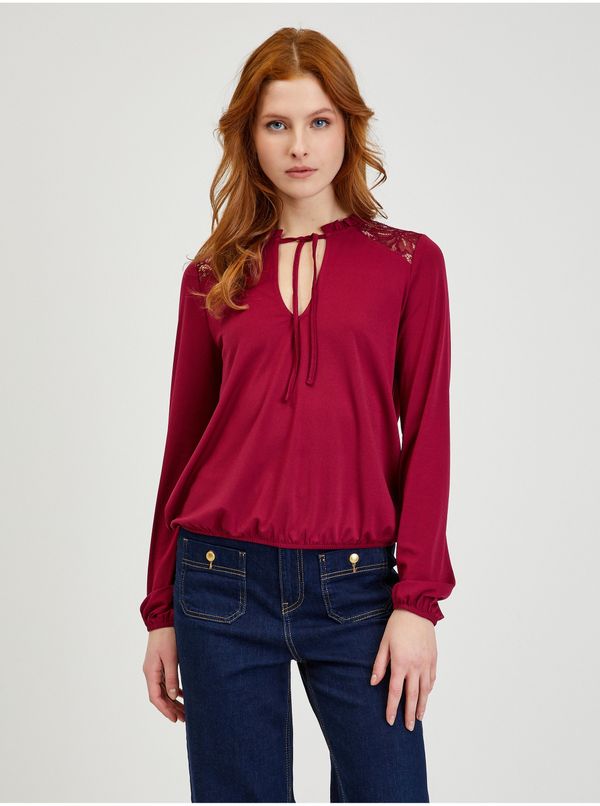 Orsay Burgundy women's blouse with lace ORSAY
