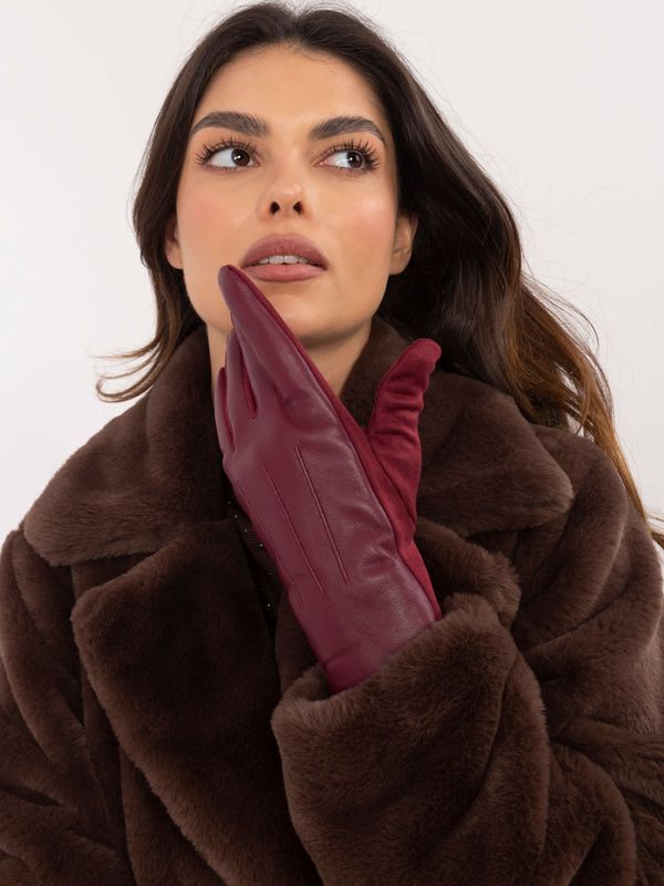 Fashionhunters Burgundy women's gloves with eco-leather