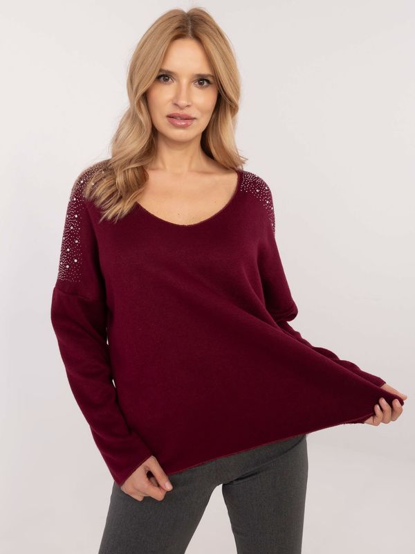 Fashionhunters Burgundy women's oversize sweater