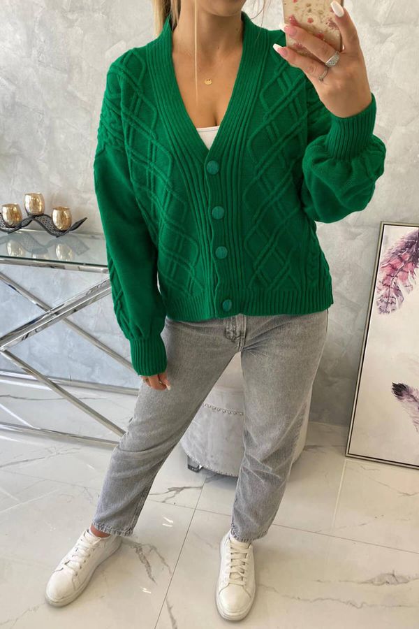 Kesi Button-down sweater with decorative green knit