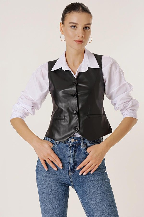 By Saygı By Saygı Buttoned Front Pocket Lined Leather Vest