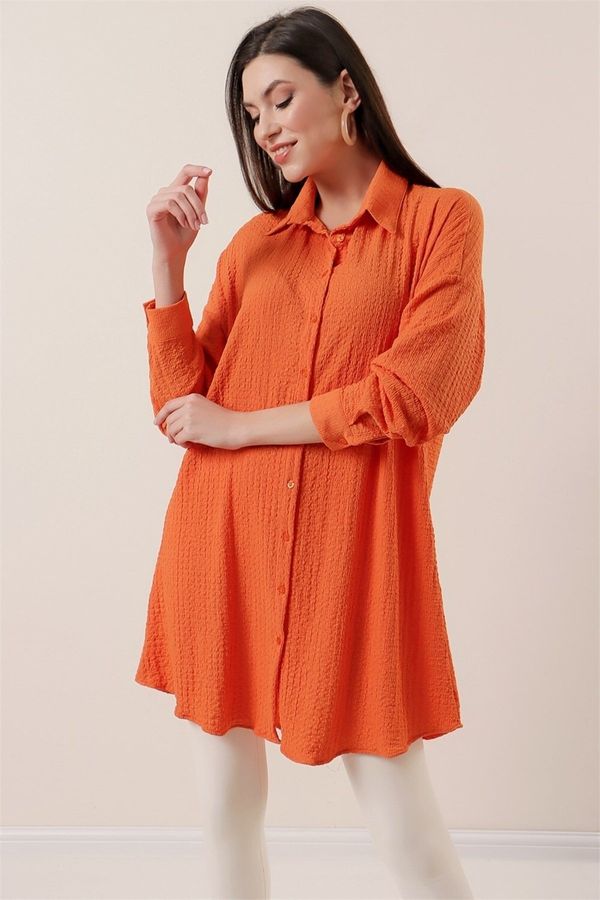 By Saygı By Saygı Front Buttoned Seeer Tunic Orange