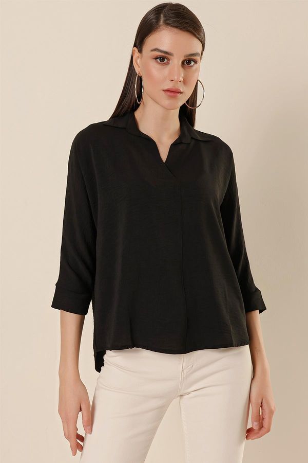 By Saygı By Saygı Polo Neck Three Quarter Sleeve Ayrobin Blouse