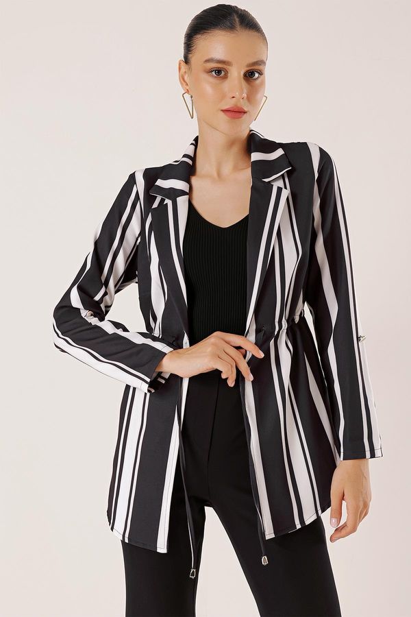 By Saygı By Saygı Striped Longitudinal Drawstring Waist Folded Sleeve Jacket