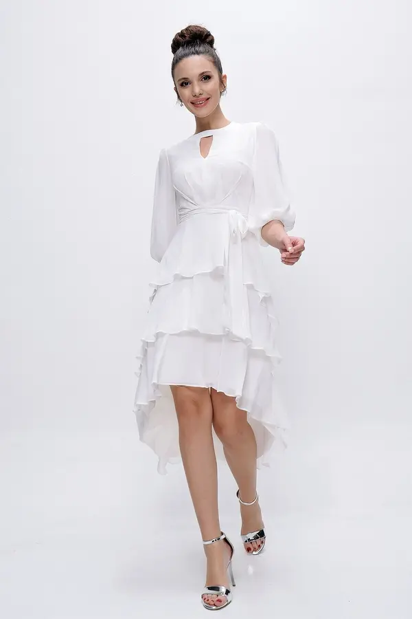 By Saygı By Saygı Tulle Podroben balonski rokav Pas pas Slojevita obleka Chiffon široke velikosti Rdeča