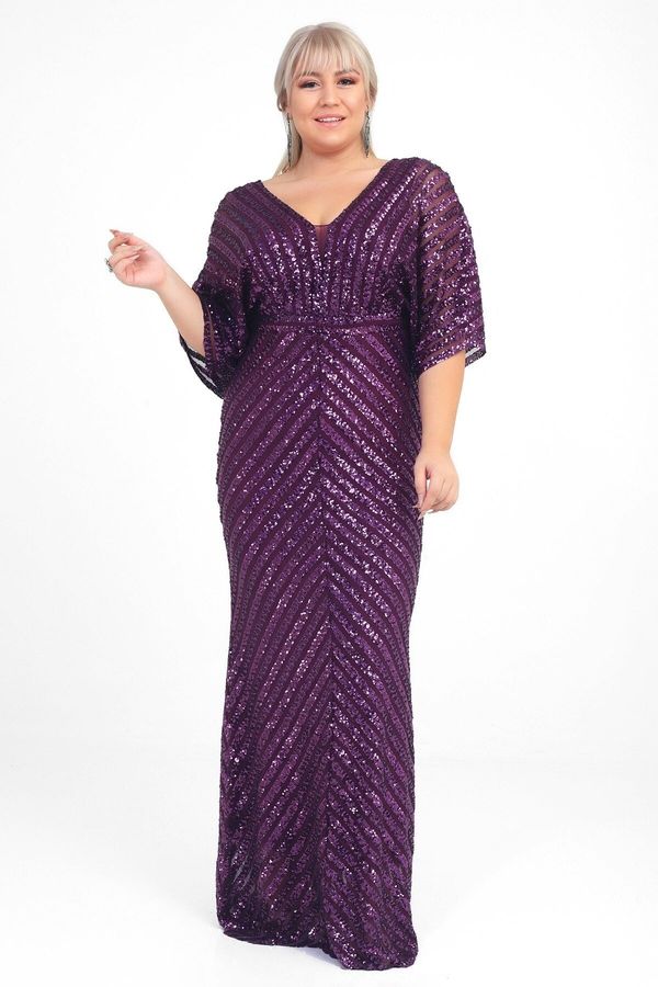 By Saygı By Saygı Women's Purple Ottoban Sequin Lined B.b Long Evening Dress