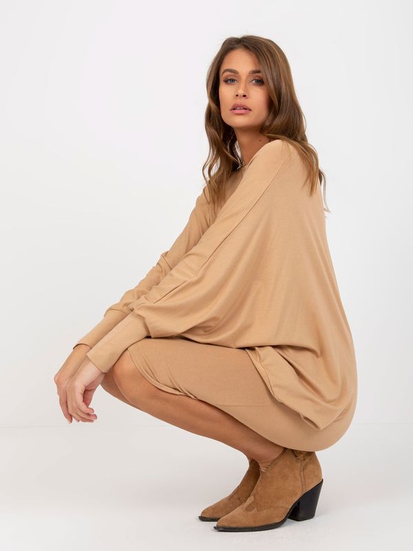 Fashionhunters Camel bat dress with wide sleeves