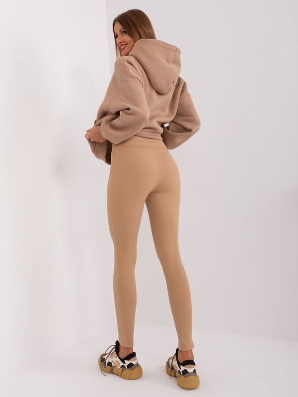 Fashionhunters Camel Long Ribbed Leggings with High Waist